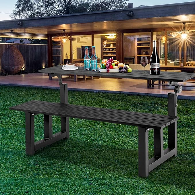 TECSPACE 47 Inches Aluminum Picnic Table Bench Black, Covertible Outdoor Bench with 400 LBS Weight Capacity for Park - Photo 7