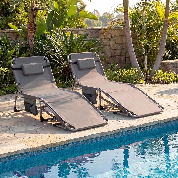 Goplus Tanning Chair with Face Arm Holes, Portable Sunbathing Chair w/4-Level Backrest, Head Pillow - Photo 2