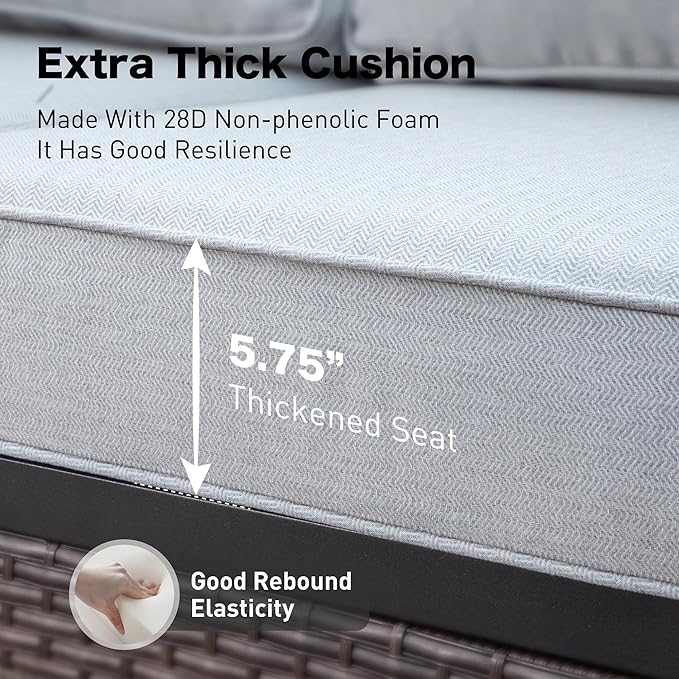 Metal Patio Furniture Sofa with 5.75" Extra Thick Cushion - Photo 3