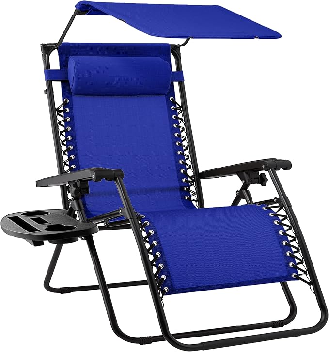 Best Choice Products Folding Zero Gravity Outdoor Recliner Patio Lounge Chair w/Adjustable Canopy Shade, Headrest - Photo 1