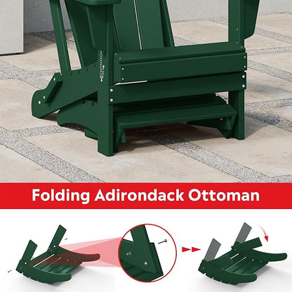 Costaelm Adirondack Chair Footrest Foldable Ottoman, Folding Ottoman Outdoor Foot Rest for Patio Waterproof, Adirondack Ottoman Outdoor, Dark Green