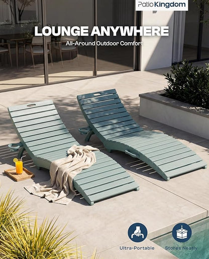 in-Pool Lounge Chairs Set of 2, Folding HDPE Pool Chairs Anti-Floating No Sandbags with Cup Holder & Handles, Outdoor Chaise Lounge for Poolside, Patio & Sun Deck(Light Blue)