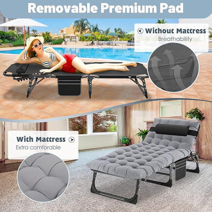Slsy Folding Chaise Patio Lounge Chairs, Outdoor Reclining Patio Chairs, Heavy Duty Patio Chairs Chaise Lounges for Tanning, Poolside, Beach, Lawn, Camping