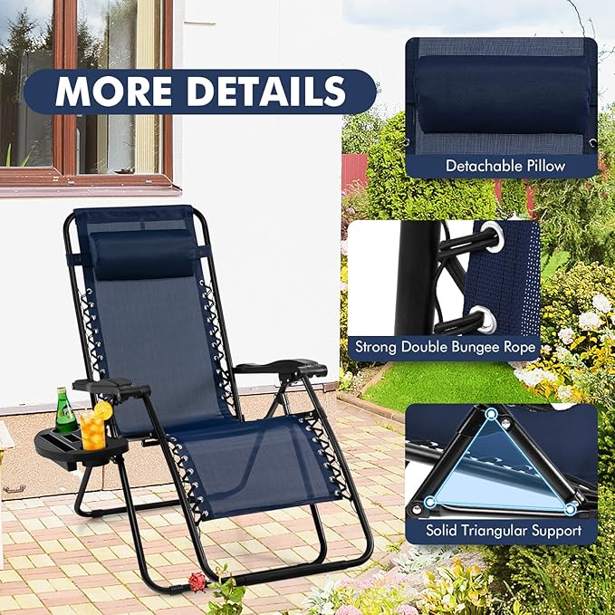 Giantex 2 PCS Zero Gravity Chair, Outdoor Chaise Lounge with Cup Holder - Photo 4