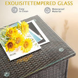 Outvita 20" Patio Coffee Table, Glass Tabletop Square Side Table, Waterproof & Rustproof, Adjustable Feet - Photo 4