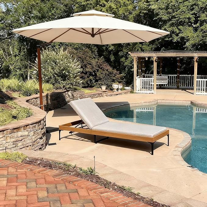 PURPLE LEAF 1 Piece Outdoor Chaise Lounge Aluminum Adjustable Patio Lounger Chair with Cushion Reclining Beach Daybed for Poolside Balcony Deck Backyard, Teak