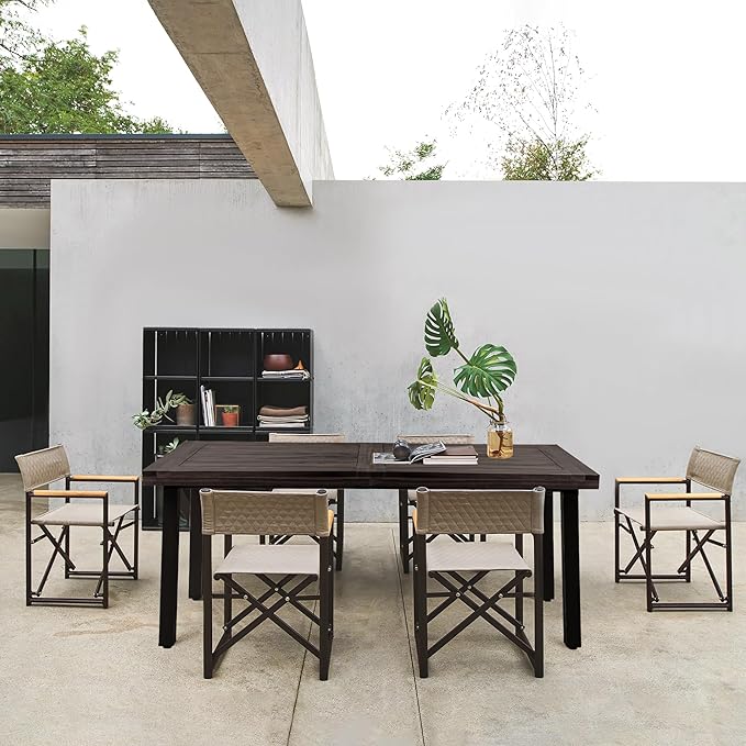 Flamaker Dining Table for 6 FSC Acacia Wood Indoor Outdoor Home Kitchen Table with Iron Legs Large Rectangular Patio - Photo 5