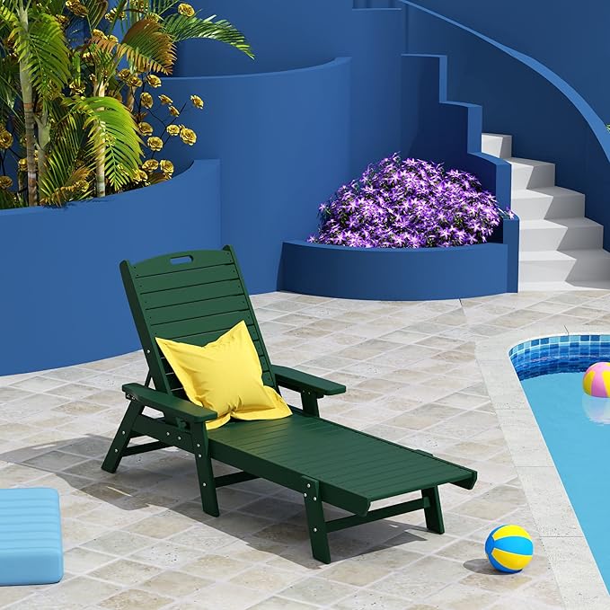 WO WESTIN OUTDOOR HDPE Laguna Poly Reclining Chaise Lounge, Dark Green