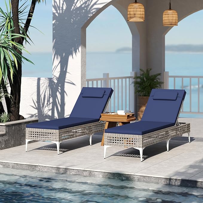 Tangkula Patio Chaise Lounge Chair, PE Wicker Reclining Sun Lounger with 6-Level Adjustable Backrest - Photo 2