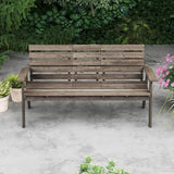 HAPPYGRILL Outdoor Fir Wood Bench with Foldable Middle Table, 2-3 Person Patio Garden Bench with Armrests and Backrests - Photo 3