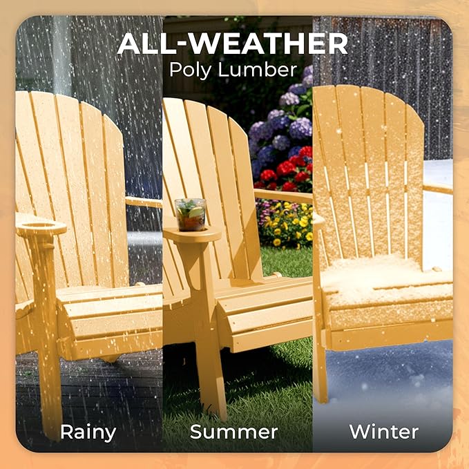 Ecommersify Folding Adirondack Chair with Cup Holder - (Cedar) - Heavy Duty Recycled Poly Lumber Folding Chair - Amish Crafted Outdoor Furniture - Made in USA