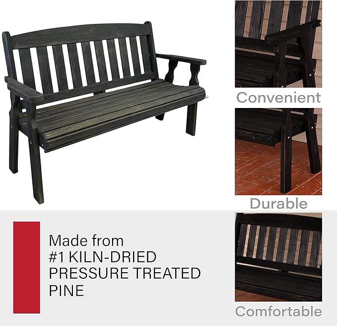 Amish Casual Outdoor Heavy Duty 800 LB Mission Pressure Treated Garden Bench(4 Foot, Semi-Solid Black Stain)