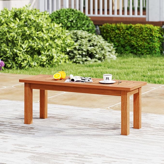 Tangkula Outdoor Backless Bench, Solid Wood Patio Bench w/Slatted Seat, 2-Person Rustic Wooden Entryway Bench for Front Porch Garden Balcony Park Indoor, Weatherproof, 34”, Load up to 330 LBS (2)