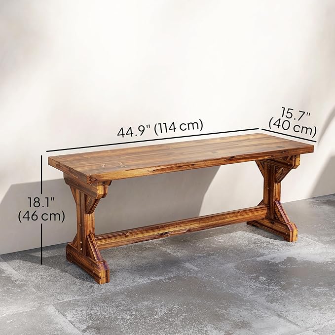 Outsunny Outdoor Wooden Bench, 2-Person Rustic Patio Garden Bench Seat, Backless Outdoor Loveseat with Farmhouse X-Shaped Base for Porch, Park, Lawn, Yard, Carbonized