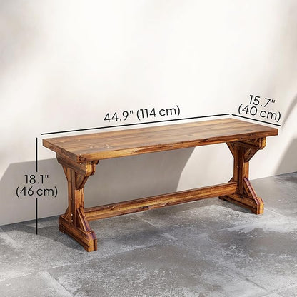 Outsunny Outdoor Wooden Bench, 2-Person Rustic Patio Garden Bench Seat, Backless Outdoor Loveseat with Farmhouse X-Shaped Base for Porch, Park, Lawn, Yard, Carbonized