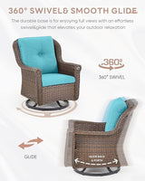 Outdoor Patio Swivel Gliders with Fire Pit Table 5 Piece Set - High Back Brown Wicker Rattan Rocking Chair with Thick - Photo 5