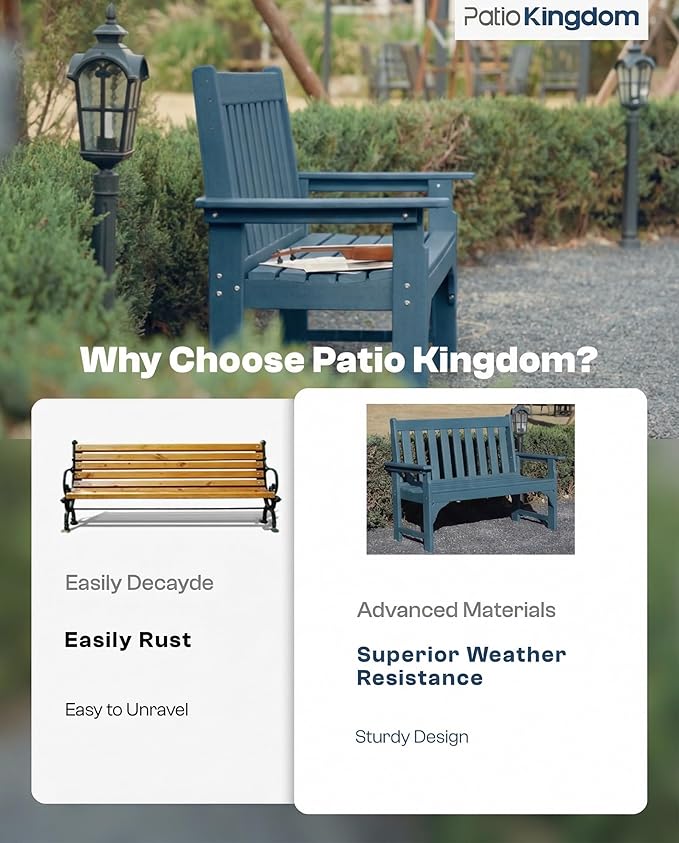HDPE Garden Bench, All Weather 2-Person Outdoor Benches, Rust Free & Fade Resistant Patio Benches for Garden, Porch, Backyard, Deck, Lawn, Balcony, Poolside (Navy Blue, 1 Beach)
