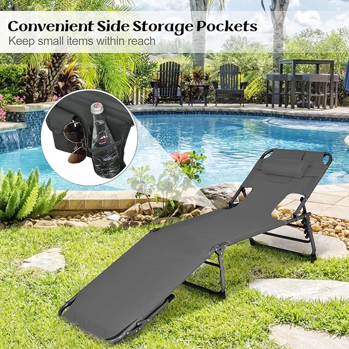 GYMAX Tanning Chair, Folding Lounger with Face/Arm Holes, Carry Handles & Side Pocket - Photo 3