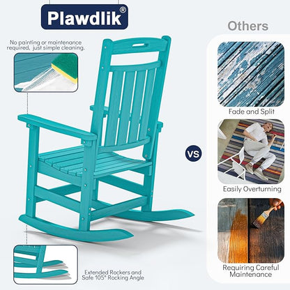 Plawdlik Oversized Outdoor Rocking Chair - All-Weather Resistant,HDPE Heavy Duty Patio Rockers with High Back - Perfect for Porch, Lawn, Garden, Modern Style,Aruba