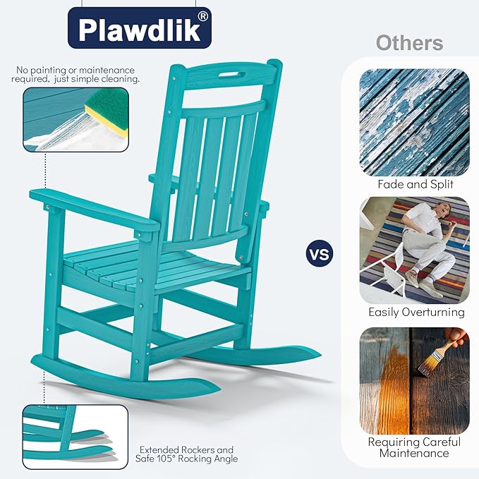 Plawdlik Oversized Outdoor Rocking Chair - All-Weather Resistant,HDPE Heavy Duty Patio Rockers with High Back - Perfect for Porch,Garden,Modern Style Set of 2-Aruba