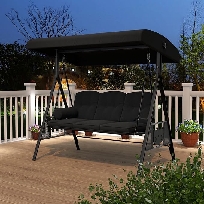 AECOJOY Outdoor Porch Swing, 3-Seat Porch Swing with Adjustable Canopy - Photo 10
