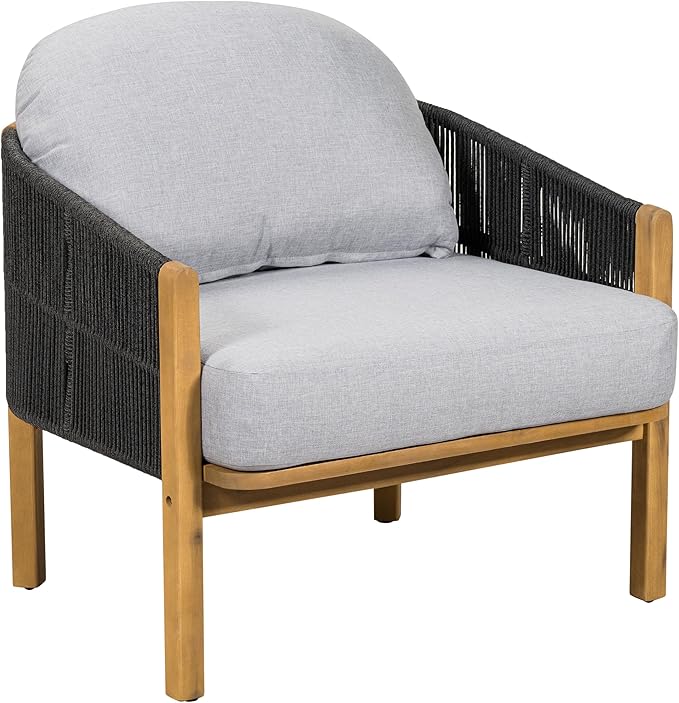 Christopher Knight Home Grotta Acacia Wood Patio Accent Chair Set of 2, Wooden Lounge Chair Outdoor - Photo 5