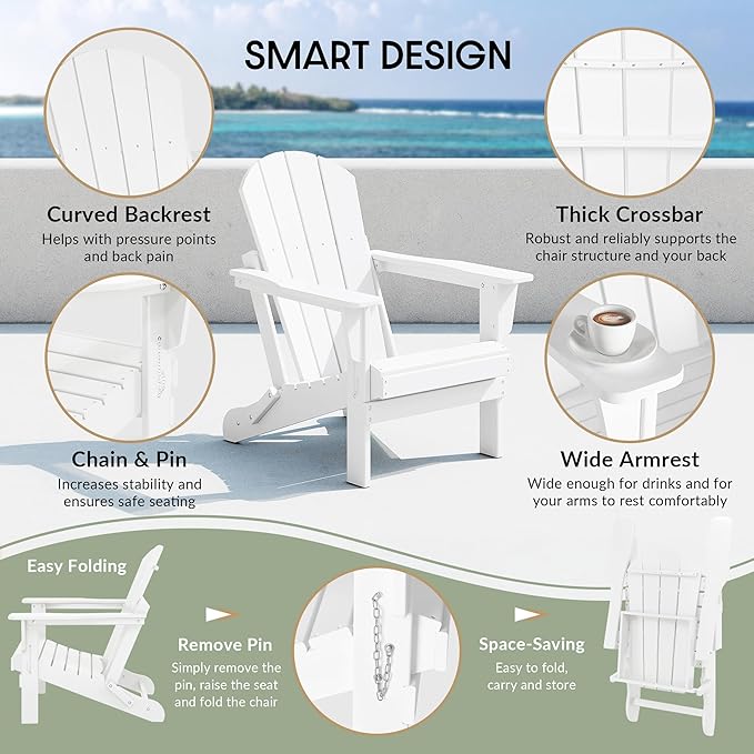 WestinTrends Malibu Malibu Outdoor Folding Poly Adirondack Chair (Set of 8), White