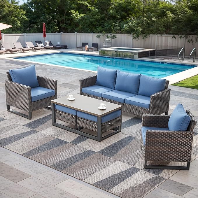 Rilyson Wicker Outdoor Patio Furniture Set - 6 Piece Patio Conversation Set with 2 Armrest Chairs, 2 Rattan Ottoman - Photo 1
