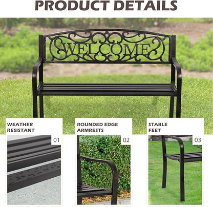 Outdoor Garden Bench Metal Furniture Chair Porch Chair for Yard & Park, Bronze