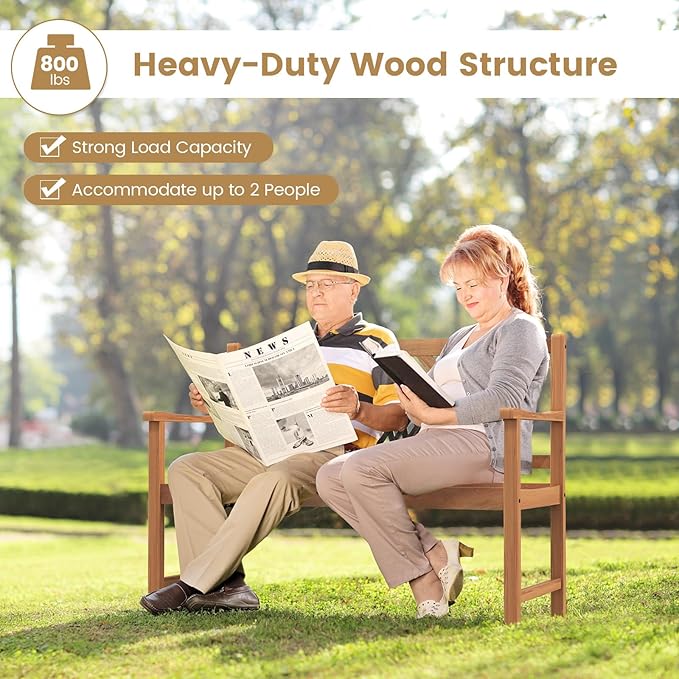 COSTWAY Outdoor Wooden Bench, Outdoor Acacia Wood Loveseat with Curved Armrest & Backrest, Sturdy Wood Bench for Garden, Park & Porch, 47.5"x 22" x 34”
