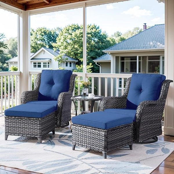 Belord 5 Piece Wicker Patio Furniture Set, Outdoor Swivel Rocker Chairs Set of 2 with Ottomans and Side Table - Photo 1
