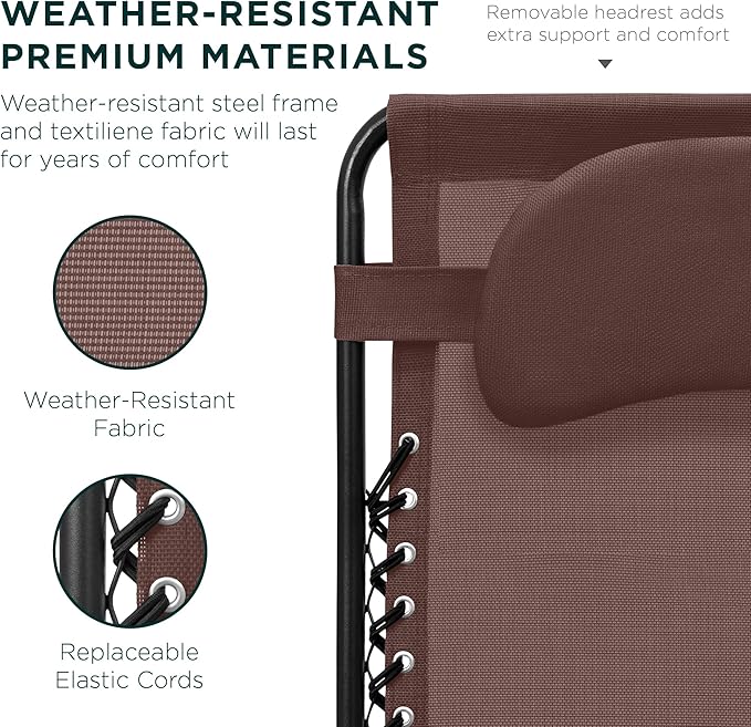 Best Choice Products Oversized Zero Gravity Chair, Folding Outdoor Patio Lounge Recliner w/Cup Holder Accessory Tray, Pillow - Brown