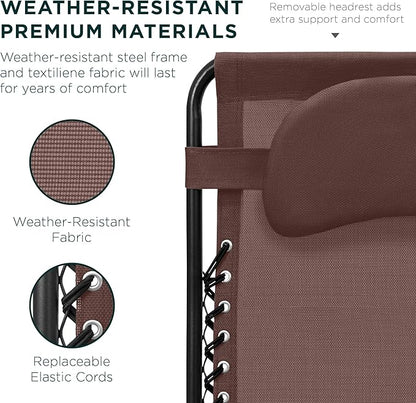 Best Choice Products Oversized Zero Gravity Chair, Folding Outdoor Patio Lounge Recliner w/Cup Holder Accessory Tray, Pillow - Brown