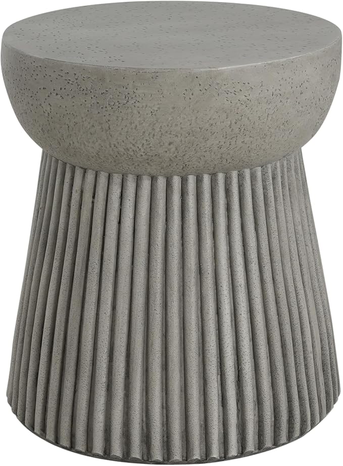 Outdoor Side Table Concrete End Table Faux Stone Side Tables Small Coffee Tables for Indoor Outdoor, Garden Stool Plant Stand for Porch, Backyard Patio, 15.75"X18" Dark Grey-Round