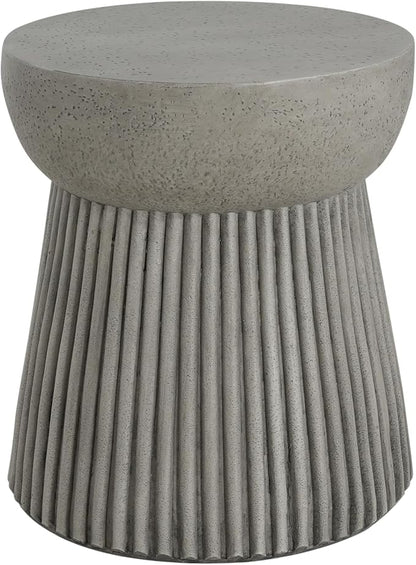 Outdoor Side Table Concrete End Table Faux Stone Side Tables Small Coffee Tables for Indoor Outdoor, Garden Stool Plant Stand for Porch, Backyard Patio, 15.75"X18" Dark Grey-Round
