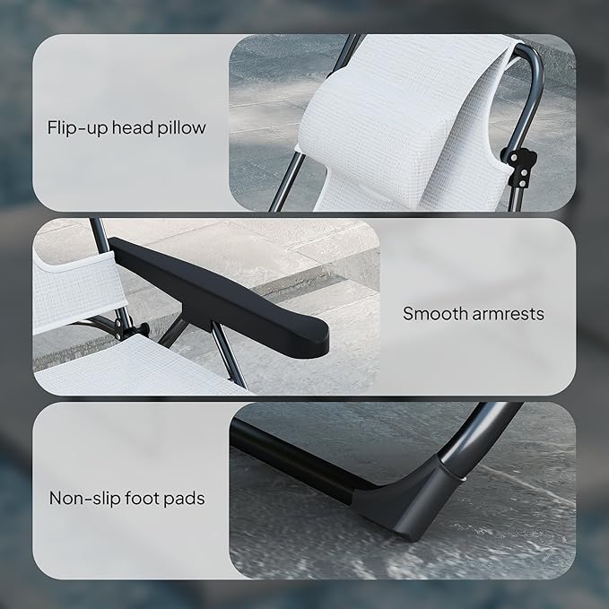 Outsunny Tanning Chaise Lounge Chair, 4-Position Beach Chair with Face & Arm Holes, Pillow headrest, Adjustable Sunbathing Chair, Cream White