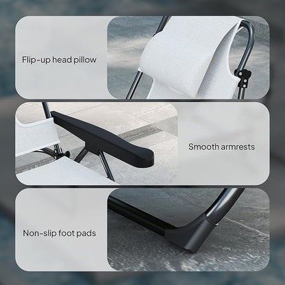 Outsunny Tanning Chaise Lounge Chair, 4-Position Beach Chair with Face & Arm Holes, Pillow headrest, Adjustable Sunbathing Chair, Cream White