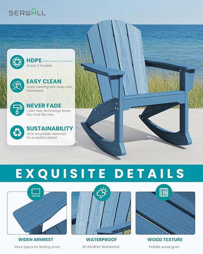 SERWALL Outdoor Adirondack Rocking Chair, All-Weather HDPE Adirondack Rocker Chair, Front Porch Rocker Chairs for Patio Lawn Porch Deck, Navy