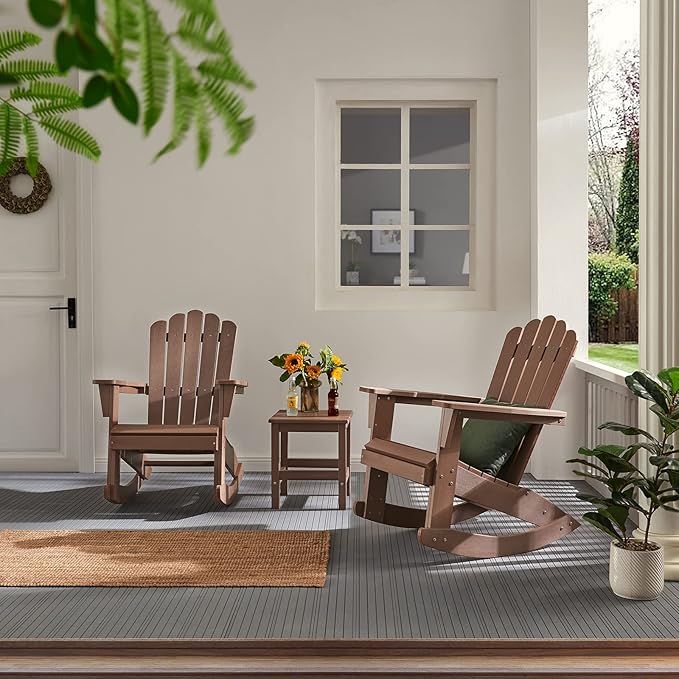 Psilvam Adirondack Rocking Chair Set of 2, Eco-Friendly Wood-Style Outdoor Patio Rocker - Heavy Duty 350 lbs Capacity - Photo 6