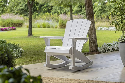 Keter Adirondack Rocker Resin Outdoor Furniture Patio Chair -Perfect for Porch, Pool, and Fire Pit Seating, White