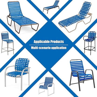 Vinyl Straps for Patio Chair Repair Kit 2'' Wide 50 Ft Long Replacement Straps + 50 Free Rivets for Outdoor Lawn Furniture Chaise Lounge Repair (Blue)