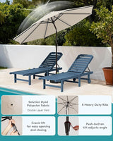 SERWALL Outdoor Chaise Lounge Set of 2 with 9FT Umbrella, HDPE Pool Lounge Chair with 5-Position Adjustable Backrest - Photo 5