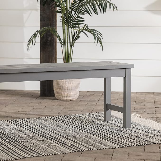 Walker Edison Rendezvous Modern Solid Acacia Wood Slatted Patio Bench, 53 Inch, Grey Wash