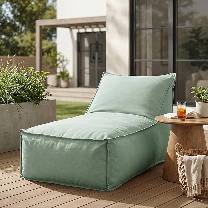 Christopher Knight Home Venny 48" L Outdoor Bean Bag Chair, Fabric Bean Bag Chair for Adults and Kids, Indoor/Outdoor Sun Lounger, Patio Lounge Chair, Comfy Outdoor Reading Chair, Mint