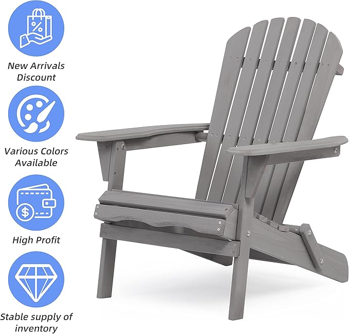 Wooden Folding Adirondack Chair Set of 2, Wood Lounge Patio Chair for Garden Outdoor - Photo 7