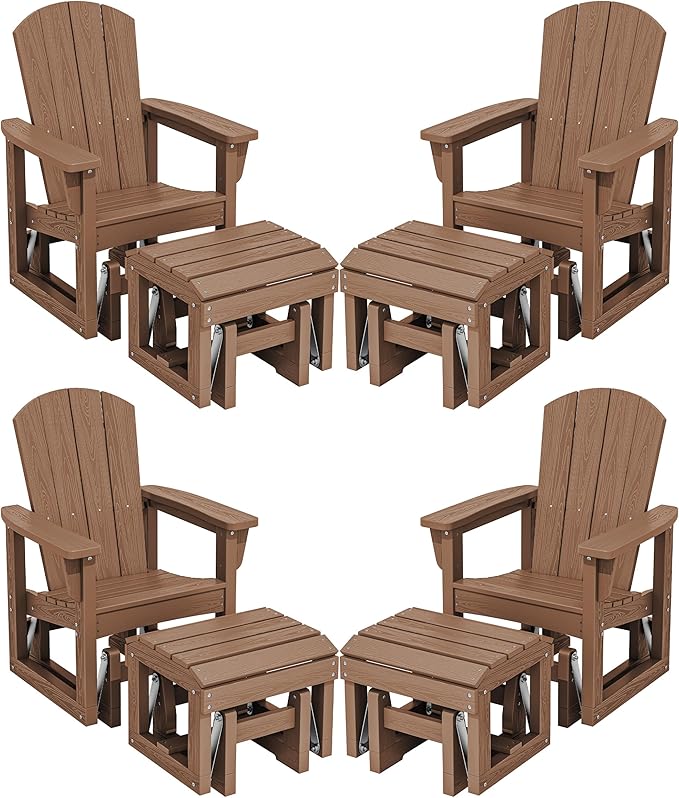 SERWALL Outdoor Glider Chair Set of 4 with Ottoman, HDPE Wood-Like Patio Glider Set All-Weather Porch Glider for Outside - Photo 1