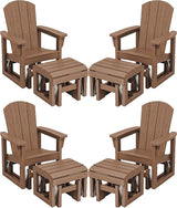 SERWALL Outdoor Glider Chair Set of 4 with Ottoman, HDPE Wood-Like Patio Glider Set All-Weather Porch Glider for Outside - Photo 1
