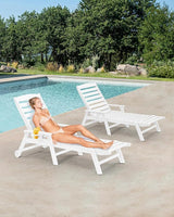 HDPE Outdoor Chaise Lounge Set of 2, 5-Position Adjustable Outdoor Lounger with Wheels & Cup Holder - Photo 3