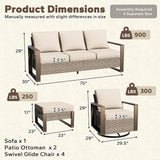 7 Pieces Metal Wicker Patio Furniture Set - 75" Sofa, Four Swivel Chairs and Two Ottomans - Photo 2