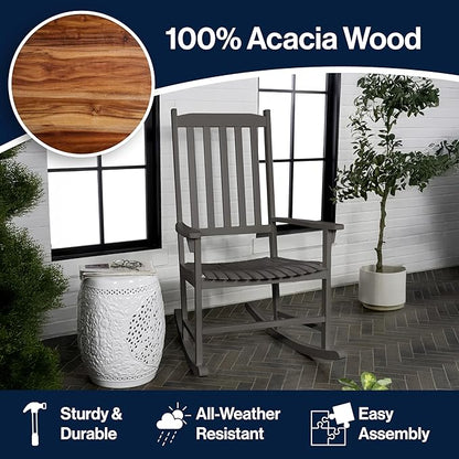 JONATHAN Y RCK300B Seagrove Farmhouse Classic Slat-Back 350-LBS Support Acacia Wood Outdoor Rocking Chair Traditional, Coastal, Cottage, Vintage, Shabby Chic, Gray Wash